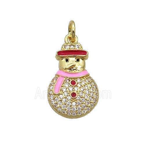 Copper Snowman Pendant Pave Zircon Enamel Gold Plated