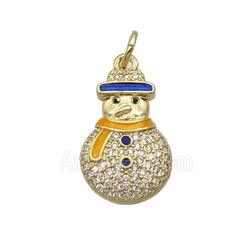 Copper Snowman Pendant Pave Zircon Enamel Gold Plated