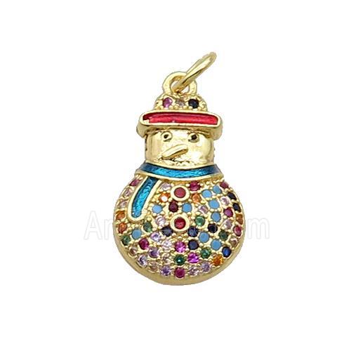 Copper Snowman Pendant Pave Zircon Enamel Gold Plated
