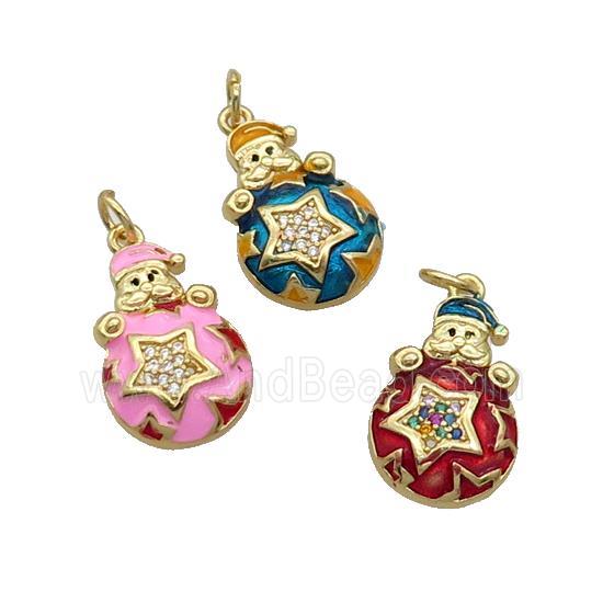 Copper Santa Claus Pendant Pave Zircon Orange Enamel Gold Plated Mixed