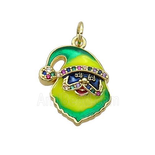 Copper Santa Claus Pendant Pave Zircon Yellowgreen Enamel Gold Plated