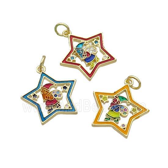 Copper Santa Claus Pendant Pave Zircon Enamel Star Gold Plated Mixed