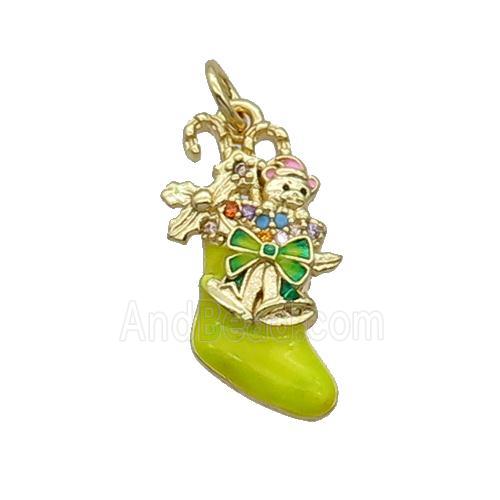 Copper Christmas Stocking Pave Zircon Olive Enamel Gold Plated