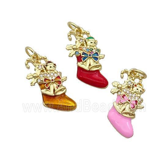 Copper Christmas Stocking Pave Zircon Enamel Gold Plated Mixed