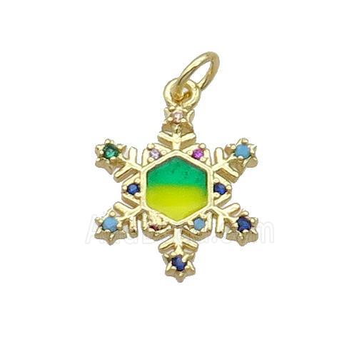 Copper Snowflake Pendant Pave Zircon Multicolor Enamel Gold Plated
