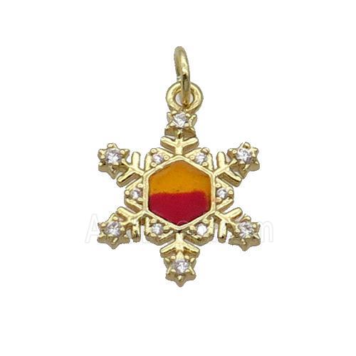 Copper Snowflake Pendant Pave Zircon Multicolor Enamel Gold Plated