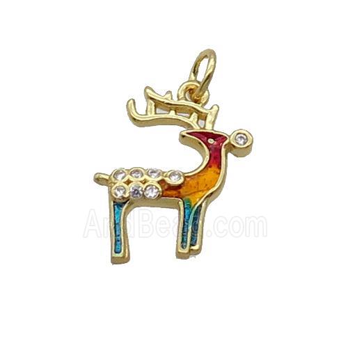 Copper Reindeer Pendant Pave Zircon Multicolor Enamel Gold Plated