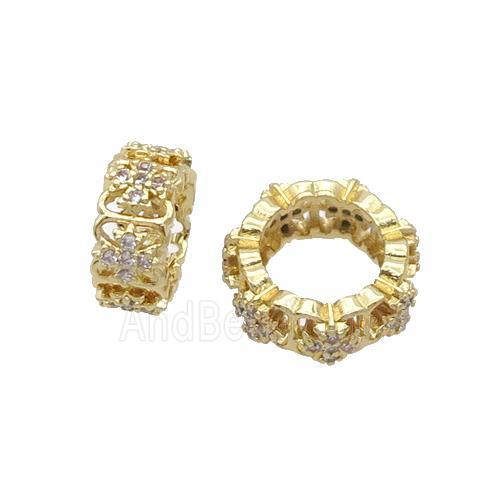 Copper Rondelle Beads Pave Zircon Large Hole Gold Plated