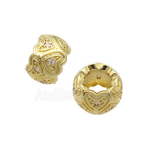 Copper Rondelle Beads Pave Zircon Large Hole Gold Plated