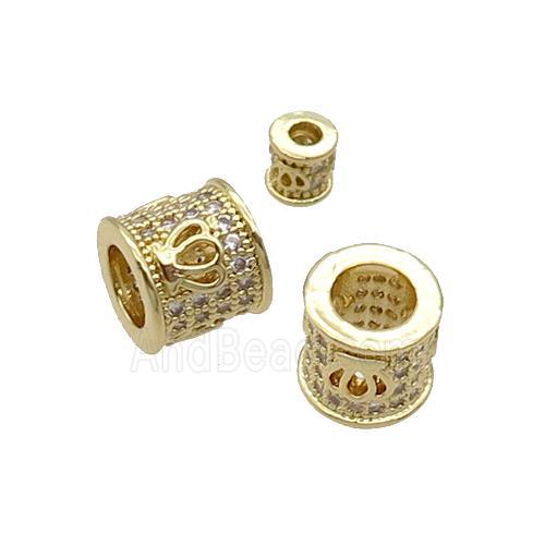 Copper Tube Beads Pave Zircon Large Hole Gold Plated