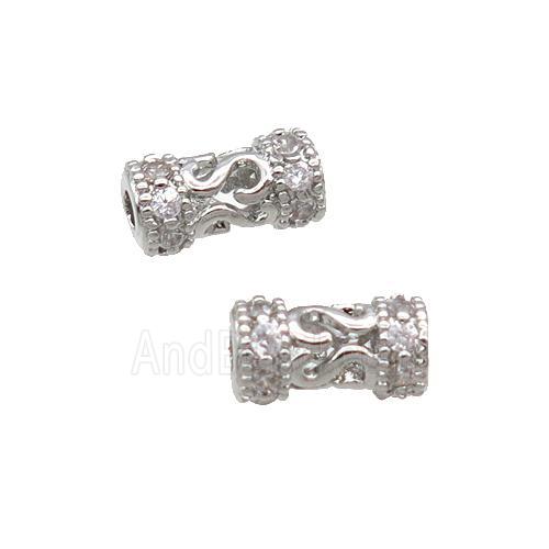Copper Tube Beads Pave Zircon Platinum Plated