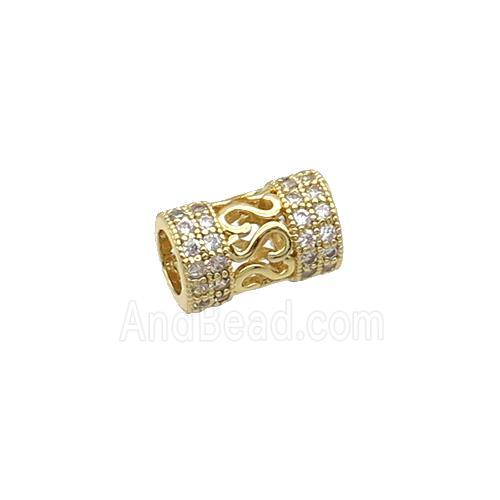 Copper Tube Beads Pave Zircon Large Hole Gold Plated