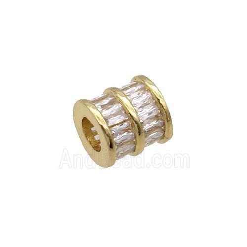 Copper Tube Beads Pave Zircon Large Hole Gold Plated