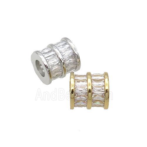 Copper Tube Beads Pave Zircon Large Hole Mixed