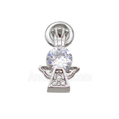 Copper Angel Pendant Pave Zircon Platinum Plated