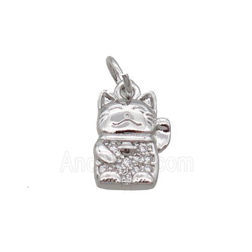 Copper Lucky Cat Pendant Pave Zircon Platinum Plated