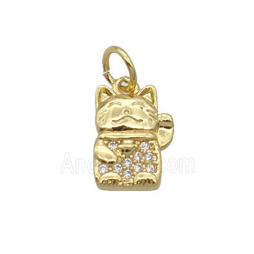 Copper Lucky Cat Pendant Pave Zircon Gold Plated