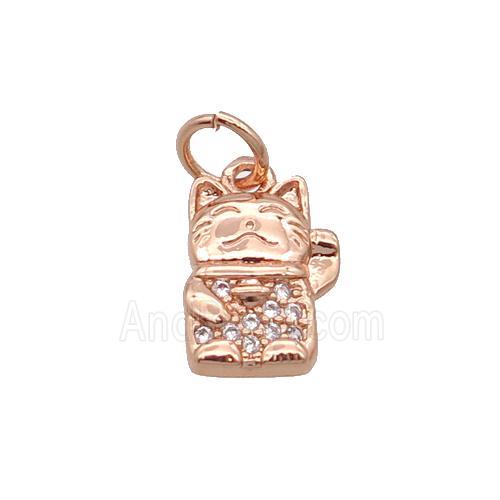 Copper Lucky Cat Pendant Pave Zircon Rose Gold