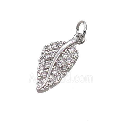 Copper Leaf Pendant Pave Zircon Platinum Plated