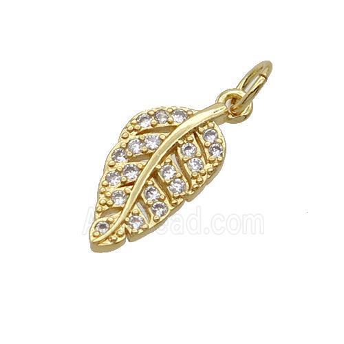 Copper Leaf Pendant Pave Zircon Gold Plated