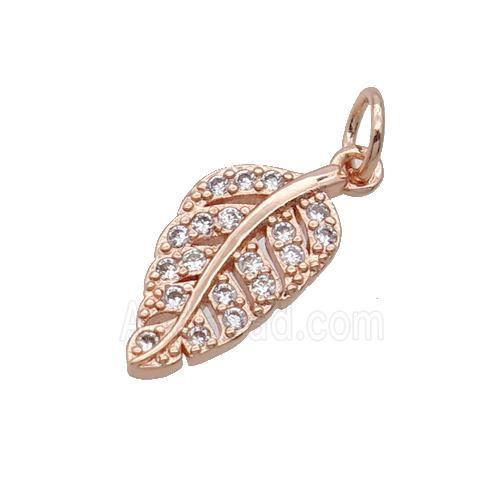Copper Leaf Pendant Pave Zircon Rose Gold