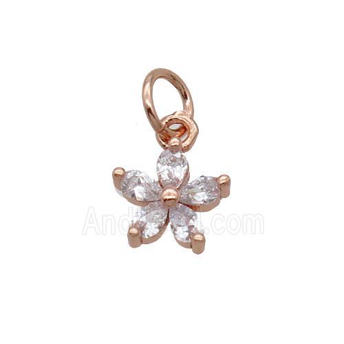Copper Flower Pendant Pave Zircon Rose Gold