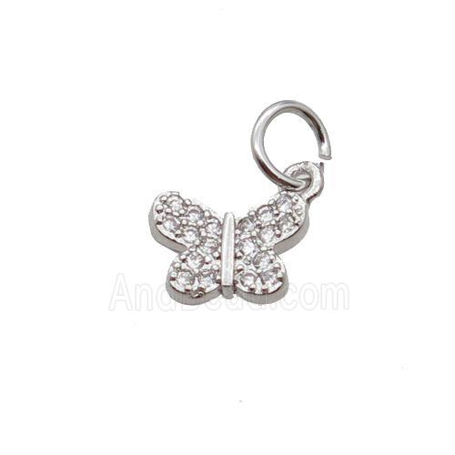 Copper Butterfly Pendant Pave Zircon Platinum Plated