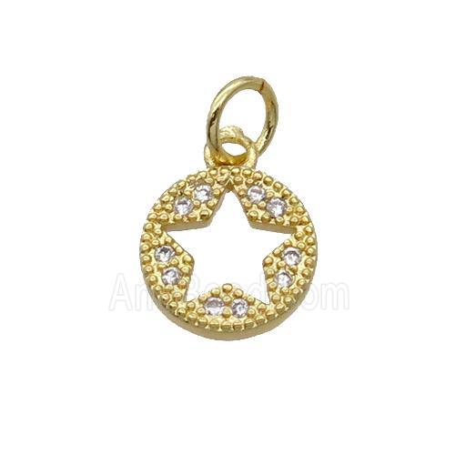 Copper Circle Star Pendant Pave Zircon Gold Plated
