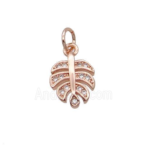 Copper Leaf Pendant Pave Zircon Rose Gold