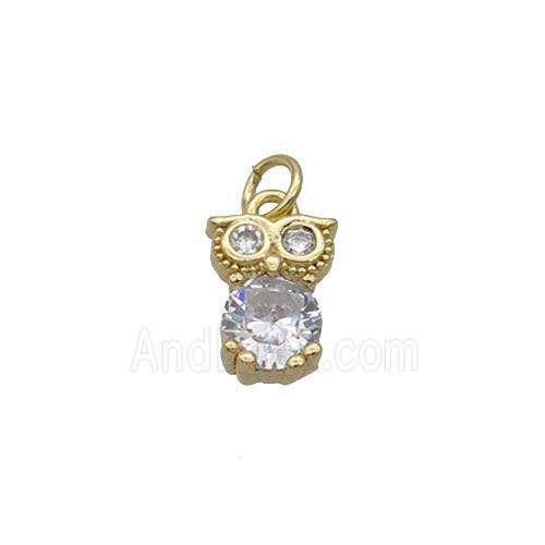 Copper Owl Pendant Pave Zircon Gold Plated