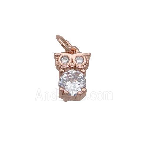 Copper Owl Pendant Pave Zircon Rose Gold