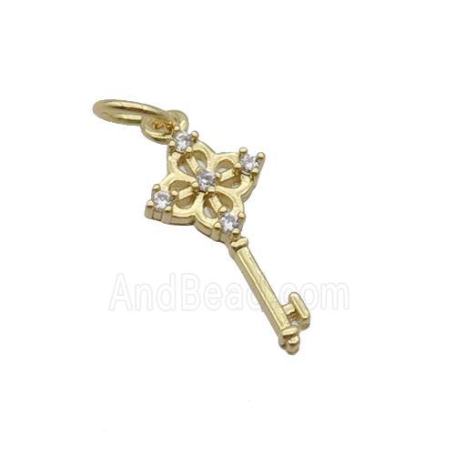 Copper Key Charm Pendant Pave Zircon Gold Plated
