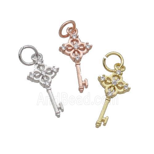 Copper Key Charm Pendant Pave Zircon Mixed