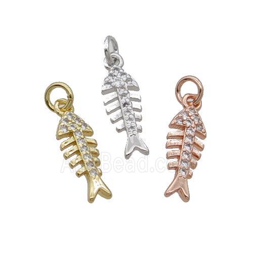 Copper Fishbone Pendant Pave Zircon Mixed