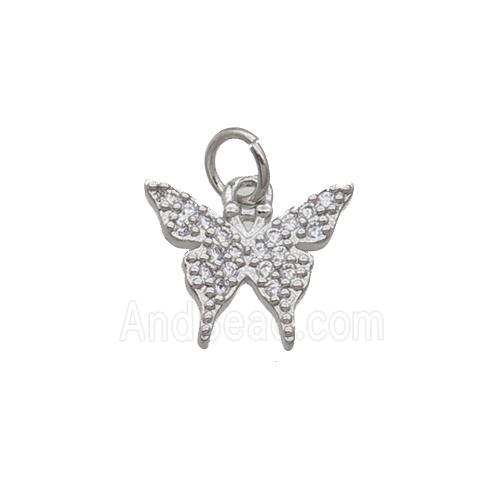 Copper Butterfly Pendant Pave Zircon Platinum Plated