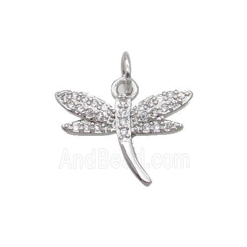 Copper Dragonfly Pendant Pave Zircon Platinum Plated
