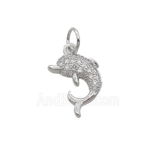Copper Dolphin Pendant Pave Zircon Platinum Plated