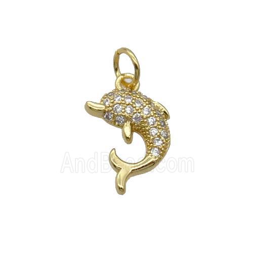 Copper Dolphin Pendant Pave Zircon Gold Plated