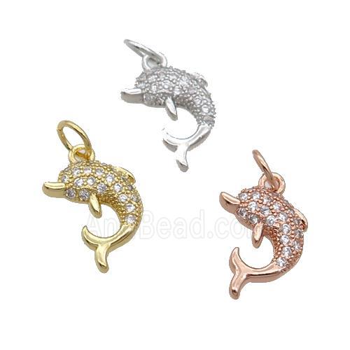 Copper Dolphin Pendant Pave Zircon Mixed