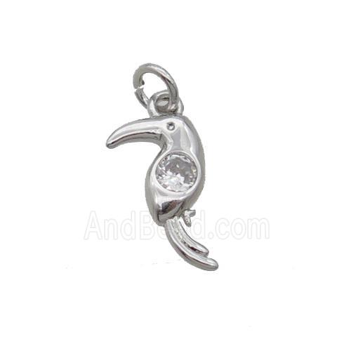 Copper Parrot Pendant Bird Pave Zircon Platinum Plated