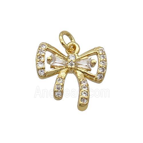 Copper Bow Pendant Knot Pave Zircon Gold Plated