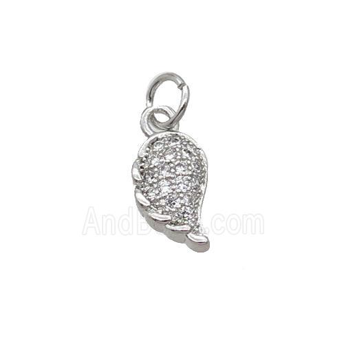 Copper Pendant Pave Zircon Angel Wing Platinum Plated