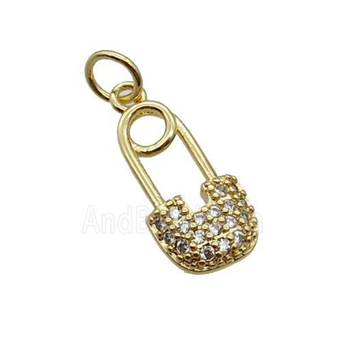 Copper Pendant Pave Zircon Safety Pin Gold Plated