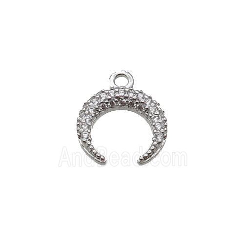 Copper Crescent Pendant Pave Zircon Moon Platinum Plated
