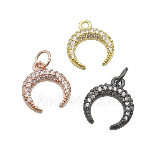 Copper Crescent Pendant Pave Zircon Moon Mixed