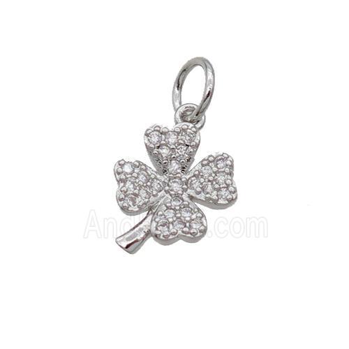 Copper Clover Pendant Pave Zircon Platinum Plated
