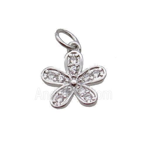 Copper Flower Pendant Pave Zircon Platinum Plated