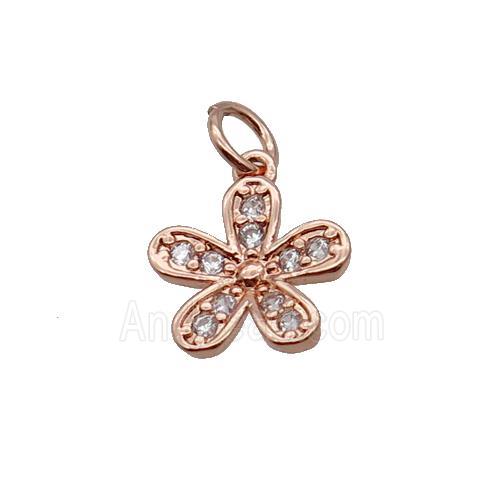 Copper Flower Pendant Pave Zircon Rose Gold