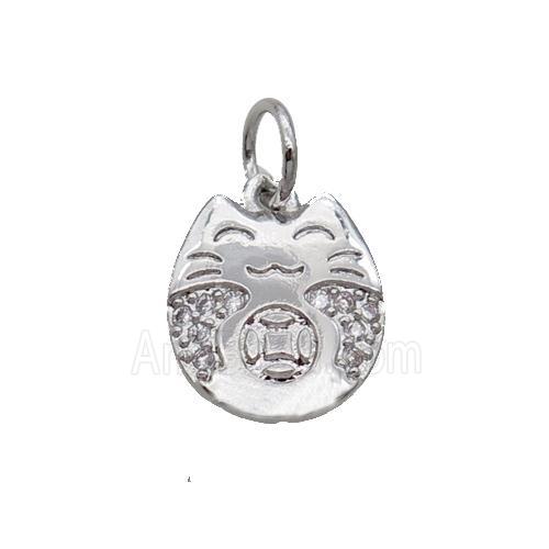 Copper Lucky Cat Pendant Pave Zircon Platinum Plated