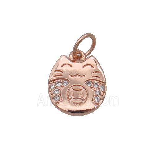 Copper Lucky Cat Pendant Pave Zircon Rose Gold